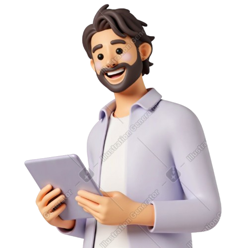 Prof souriant tenant une tablette, prêt à accompagner l'élève